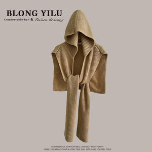 Howhot Design Sense Striped Knitted Hooded <strong>Shawl</strong> Women's Autumn Winter Warm Scarf Hat One-piece Outer Neck Protection 100% - Product Image 6