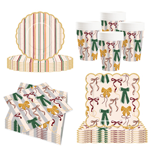 Platos Desechables de Papel con Lazo Ondulado Marrón Claro DAMAI, Artículos para Fiestas de Cumpleaños - Product Image 1