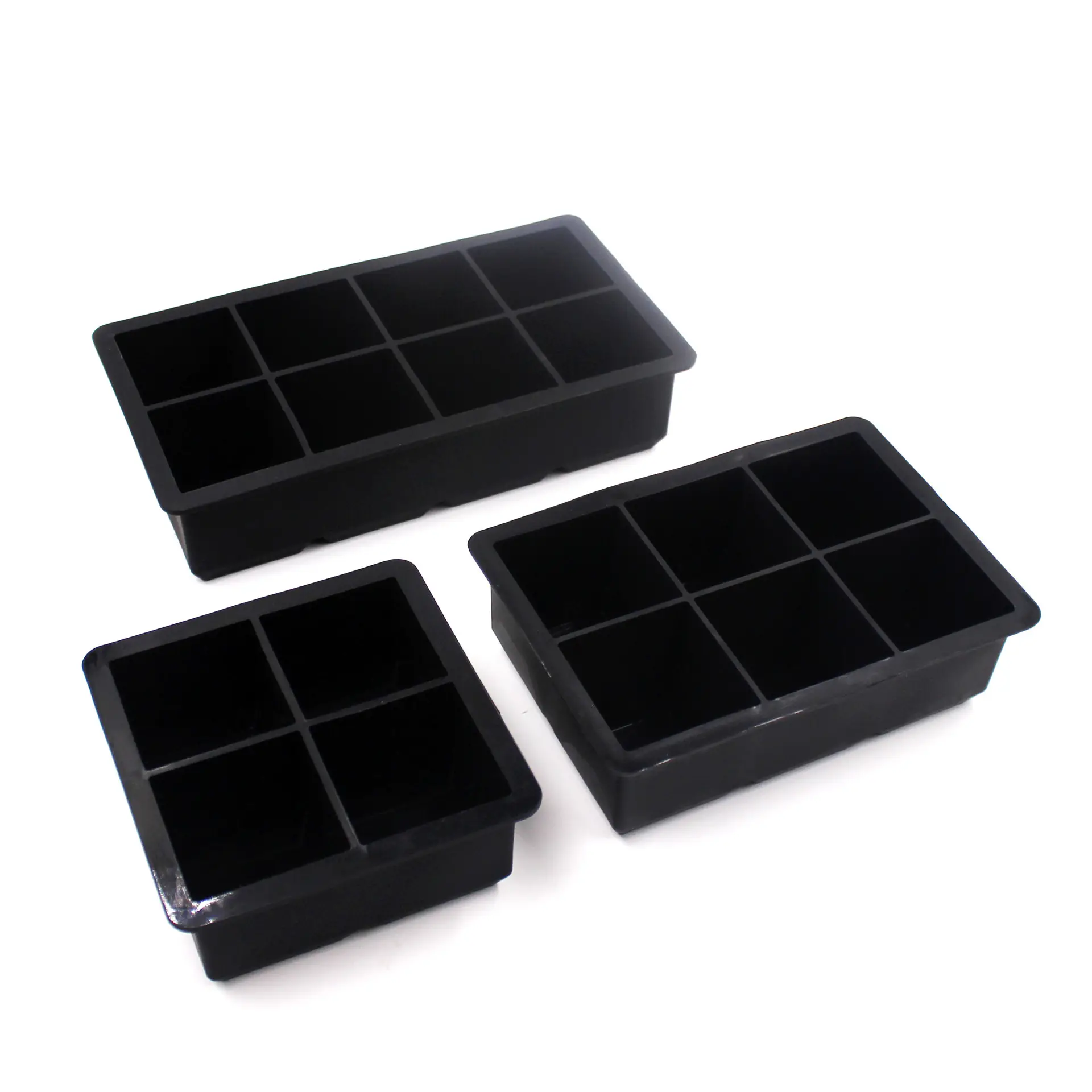 Reusable & BPA Free Silicone Whiskey Ice Cube Molds with Lids Large Square Ice Cube Trays 4/6/8 Grid Big Ice Cube Maker