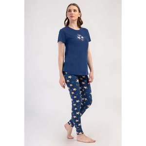 Conjunto de pijama KADIN LYC SUPREM O YAKA KISA KOL BLUZU UZUN ETEGI OVAL MANSETLI TAYT - 1193INDIGO - 1193INDIGO - Product Image 1