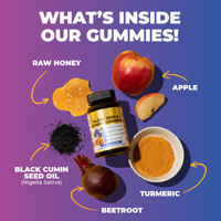 Gummies à l'huile de nigelle et au miel, 2% de thymoquinone avec extrait de miel de colza, 60 unités, complément alimentaire quotidien