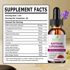 Gouttes liquides de safran liposomal en gros OEM avec Ashwagandha pour soutenir la santé du cerveau et favoriser la fonction énergétique - Product Image 2