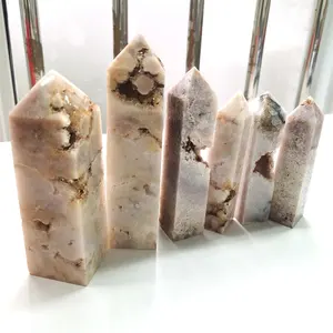 2022 Hot sale Natural Rose quartz Amethyst symbiont gemstones tower point Crystal pink obelisk for energy healing wholesale