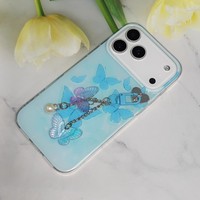Coque de téléphone papillon dégradé de couleur pour Samsung S26, étui de protection avec grande fenêtre et chaîne de perles papillon pour iPhone 17 11