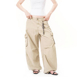 Pantalones <span class=keywords><strong>Cargo</strong></span> Vintage Holgados de Estilo Urbano para Hombre, Color Caqui, con Adornos Colgantes, Lavado Desgastado, Pierna Ancha, Rectos, con Múltiples Bolsillos, Estilo Workwear - Product Image 2