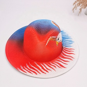 Chapeau de plage en paille de papier flamant rose étoile de mer <span class=keywords><strong>Capeline</strong></span> peinture à la main pour femmes - Product Image 4