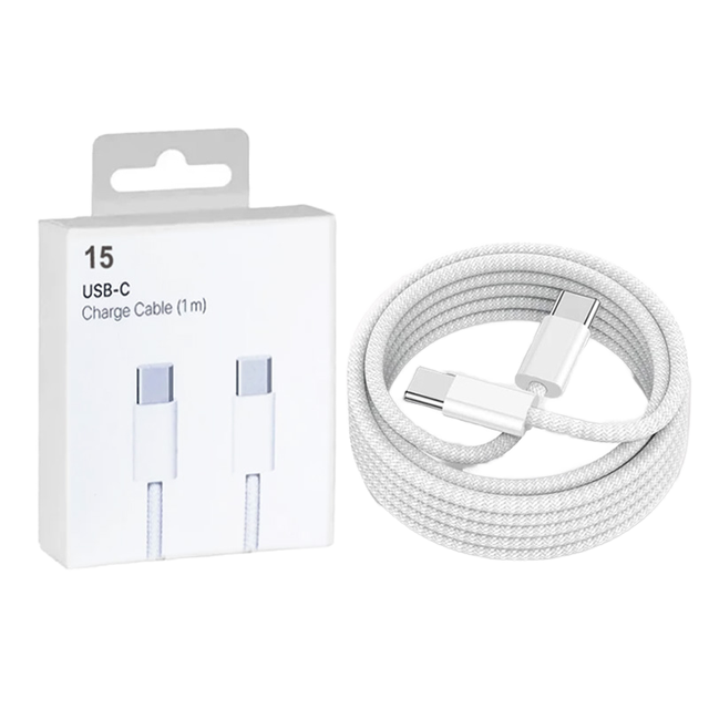 Hot Selling Retail Box Packing Braided USB C to USB C 3A 60W PD Fast Charging Mobile Phone Data Charge Cable for iPhone 15 17
