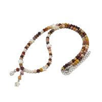 Collier Pendentif Dauphin en Pierre Naturelle, Cristal, Jaspe Image 4mm, Coquille Blanche, Perle d'Eau Douce et Agate Mousse