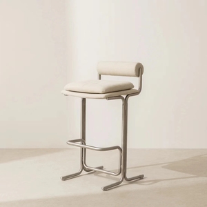 Taburete de <span class=keywords><strong>Bar</strong></span> Moderno con Marco de Madera Maciza y Cojín de Tela, Silla de <span class=keywords><strong>Bar</strong></span> para Cafetería, Taburete Alto de Madera Maciza para Barra - Product Image 1