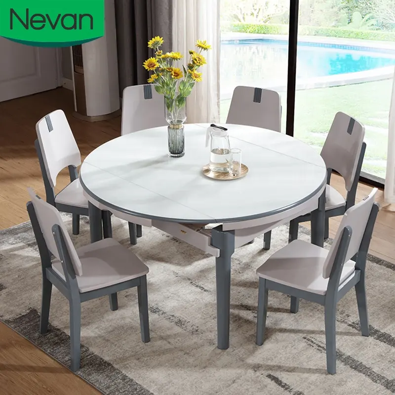 Home furniture room modern expanding glass wood 6 chairs luxury dinning table dining table sets