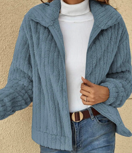 Cappotto in pile soffice con collo alto, caldo e ampio, taglie forti da donna, tinta unita, casual autunno inverno - Collezione 2026 Hot Sale - Product Image 3