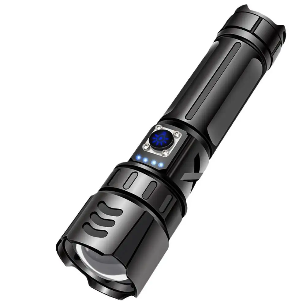 3000 Lumen Zoomable Torch Lights Aluminum Alloy Material High Power LED Flashlight P70 LED with Power Display Power Bank