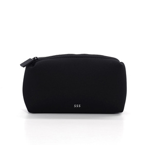 Custom LogoSize Design Black Neoprene Zip Cosmetic Makeup Make up Skincare Beauty Essentials Storage Bag with Silicone Puller - Product Image 2