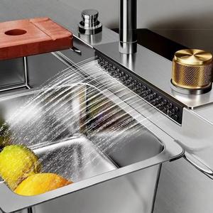 <span class=keywords><strong>Grifo</strong></span> de Cocina KAWAL de Acero Inoxidable 304, Diseño de Lujo Ligero, Fregadero Grande de una Sola Tina con <span class=keywords><strong>Cascada</strong></span>, Fregadero Hecho a Mano con Superficie Nano - Product Image 3