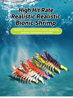 Nouvelle simulation de crevettes douces et volumineuses avec hameçon, options multicolores, y compris des modèles luminescents