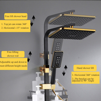 Vente chaude Salle De Bains Système De Douche Noir Or Mitigeur Robinet Chaud Froid Salle De Bains Robinet Thermostatique Ensemble De Douche
