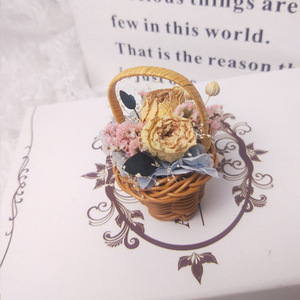 Yu64 <span class=keywords><strong>Mini</strong></span> bouquet de fleurs séchées naturelles DIY, roses, souffle de bébé, tiges de blé avec paniers, boîte cadeau vintage, décoration de carte - Product Image 4