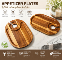 Plateau à apéritifs en bois d'acacia gravé avec porte-verre à vin, plateau de service pour fromages et en-cas pour fête, pique-nique, soirée romantique