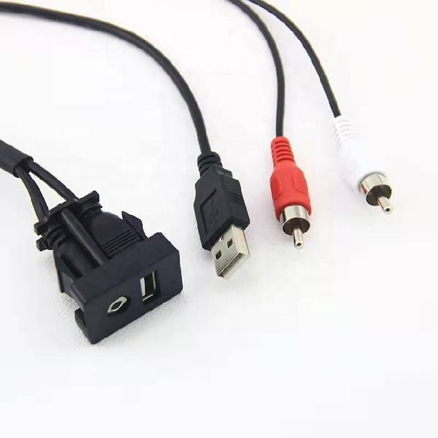 High Quality Square USB 2.0 AUX Car Audio Data Cable for Vehicle Dashboard Panel Motorcycle Car Modification Wire Harness