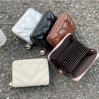 Dompet Akordion 5 Warna untuk Wanita, Bahan Kulit PU, Banyak Slot Kartu, Dompet Koin Mini, Lucu dengan Ritsleting Berbentuk Hati, Portabel