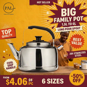 Large Stainless Steel Tea <strong>Kettle</strong> 1.5L 2L 3L 4L 5L 6L Cool Grip Handle MAX Water Line Gas Stove Home Kitchen Family Party Use - Product Image 1