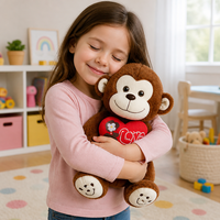 Ensemble de jouets en peluche singe personnalisés en gros, 2 tailles, animaux en peluche avec cœur LOVE, singe marron mignon pour cadeau d'enfant