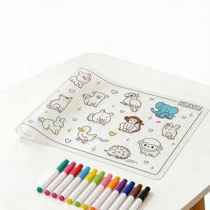 Tapis de coloriage en silicone réutilisable, tableau de dessin lavable et effaçable pour enfants, jouet éducatif précoce pour la peinture, vente en gros - Product Image 5