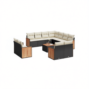 Black And Cream Garden <b>Sofa</b> <b>Set</b> With Cushions Outdoor Furniture Contemporary Design UV Resistant PE Rattan Waterproof - Product Image 1