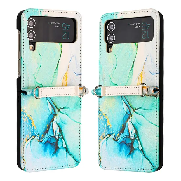 Fashion Marble Stone Leather Phone Case for Samsung Galaxy Z Flip4 4 Z Flip 3 5G Skin Back Cover