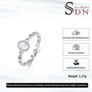 Nhẫn dây xích bạc 925 mạ rhodium, đính đá CZ oval, thời trang cổ điển, bán buôn, dành cho nữ - Product Image 3