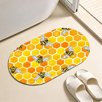 Tapis de bain antidérapant en boue de diatomées jaune nid d'abeille et abeilles, ovale, doux, sans plis, pour salle de bain