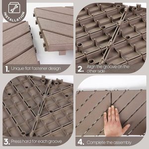 Baldosas de <span class=keywords><strong>PVC</strong></span> con cubierta entrelazada, <span class=keywords><strong>suelo</strong></span> de plástico para exteriores autoinstalable, antideslizante, impermeable para balcón, renovación de patio - Product Image 3