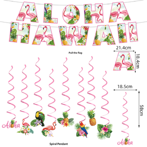 Décoration suspendue Luo Party Aloha pour anniversaire avec bannière de fête estivale et centre de table en nid d'abeille flamant rose - Product Image 4