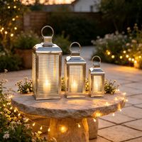 Lanterne en verre en acier inoxydable, porte-bougie décoratif, compatible avec les lumières LED pour mariage, patio, décoration de la maison