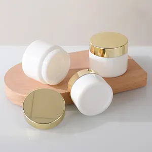 30g 50g White Cosmetic Glass Jar With Gold Lid 1 Oz Ceramic Glass Cosmetic Jar Skincare Packaging Container