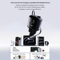 Chargeur rapide PD 65W avec câble rétractable, port USB-C pour allume-cigare, surveillance de la tension 12-24V, garantie 1 an