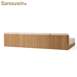 Minimalist Line Design Outdoor Garden Teak L-<strong>Shape</strong> <strong>Sofa</strong> <strong>Set</strong> Sturdy <strong>All</strong>-Weather for Park Courtyard Farmhouse Hall or Villa - Product Image 3