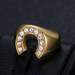 Acier inoxydable Zircon Micro Insert Mode Cheval <span class=keywords><strong>Sabot</strong></span> C U Forme Anneaux CZ Diamant 18K Or PVD Plaqué Vide Offre Spéciale - Product Image 3