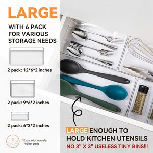 Paquete de 6 bandejas organizadoras de cajones de plástico transparente grandes, organización de cajones de cocina acrílicos, contenedores de almacenamiento antideslizantes para <span class=keywords><strong>maquillaje</strong></span> - Product Image 2