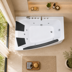 Bañera de Hidromasaje Acrílica OEM de 1200x1700mm <span class=keywords><strong>para</strong></span> <span class=keywords><strong>Parejas</strong></span> con Panel Frontal de Vidrio Azul y Respaldo Gris - Product Image 2