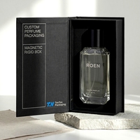 Boîte à parfum rigide noire magnétique de luxe sur mesure, style livre, boîte fermée, présentation pour emballage de parfum personnalisé
