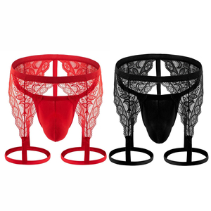 Şeffaf dantel seksi erkek iç çamaşırı açık kasık erkekler erotik Jockstrap iç çamaşırı - Product Image 1