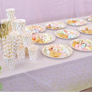 Best-selling Disposable Restaurant Party Dot Tableware Set Round Paper Plate Paper Cup Knife Fork Tableware Set - Product Image 2