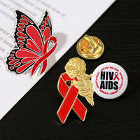 Ruban rouge personnalisé Épingles de sensibilisation au VIH/sida Émail souple Décalcomanies de revers en métal Campagne de santé Cadeaux Accessoires BÉNÉDICTIONS SANTÉ