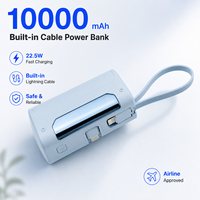 Batterie externe portable 10000 mAh, câble Type-C rétractable intégré, finition galvanisée, compacte et portable, approuvée par les compagnies aériennes