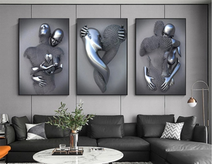 Tranh Treo Tường Nghệ Thuật Treo Tường Hình Trái Tim Tình Yêu Bằng Kim Loại 3D Hiệu Ứng Điêu Khắc Màu Đen Hiện Đại Trừu Tượng Những Người Yêu Thích - Product Image 1