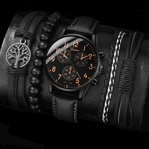 Ensemble de 2 montres pour homme, <span class=keywords><strong>montre</strong></span> analogique à quartz noire, <span class=keywords><strong>bracelet</strong></span> en cuir, <span class=keywords><strong>montre</strong></span> de sport/d'affaires, boîtier en alliage, cadran en verre, cadeau idéal - Product Image 4