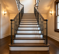 Prima Escalier droit flottant avec support suspendu invisible, marches en bois étanches, barre métallique noir mat, pour villa