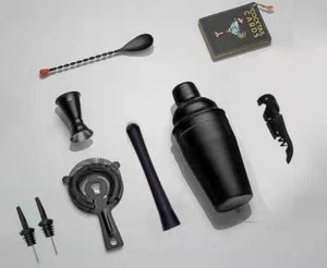 Meilleures ventes 2024 YSbar ZL21120905 Shakers à cocktails en acier inoxydable noir mat, accessoires <span class=keywords><strong>de</strong></span> bar, coffret cadeau avec support en bois - Product Image 2
