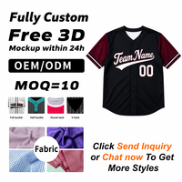 Maillot de baseball personnalisé noir avec manches bordeaux, col en V, boutons, manches courtes, uniforme d'équipe, maillot de sport respirant